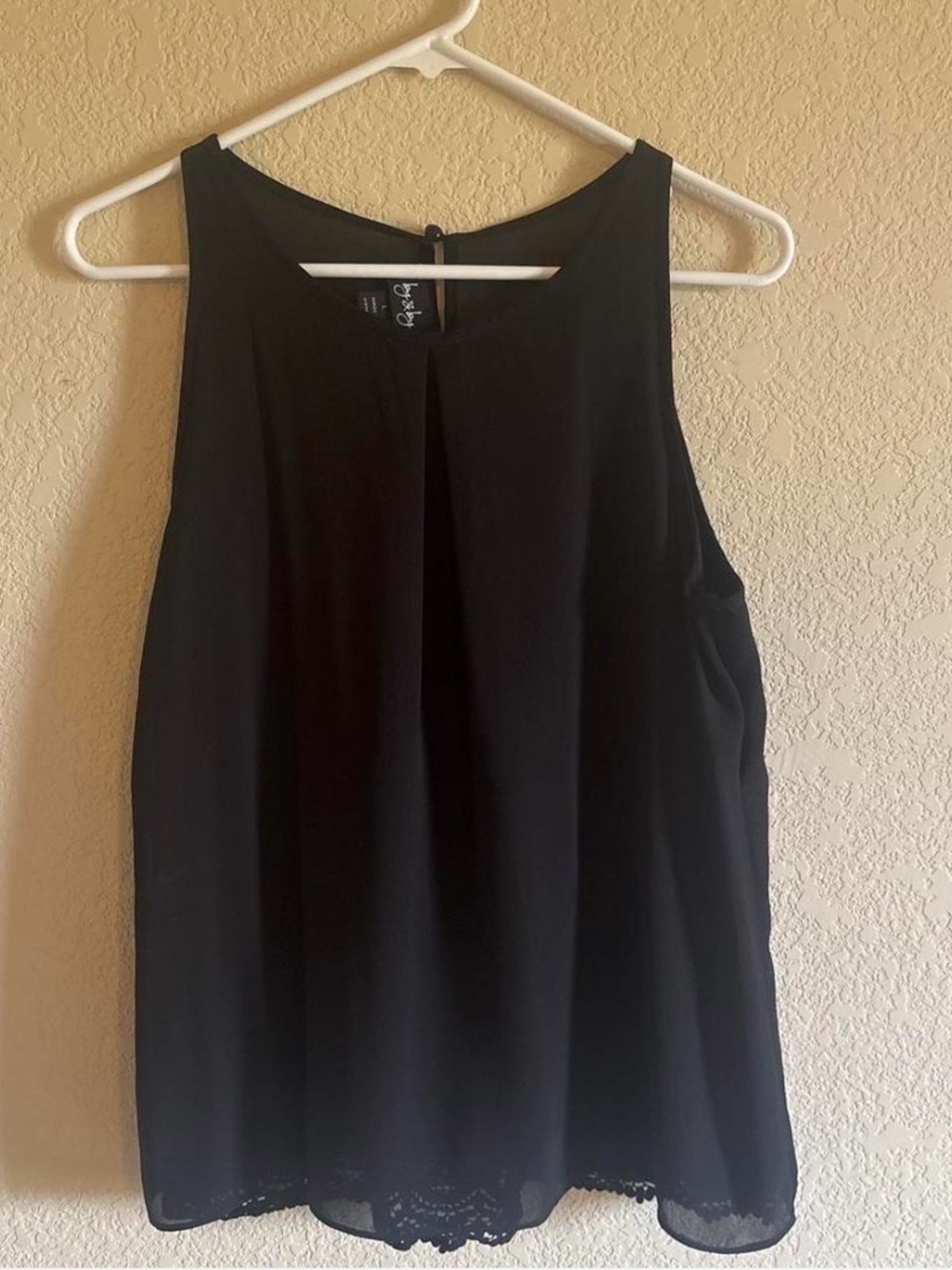 by & by Black Sleeveless Pleated Camisole with Lace Hem